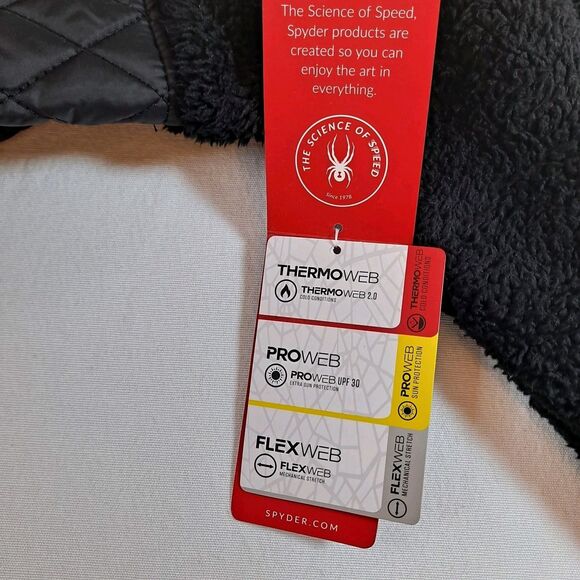 Spyder Women's Full-zip Jacket Size L Faux Shearling Quilted Black - Picture 10 of 10